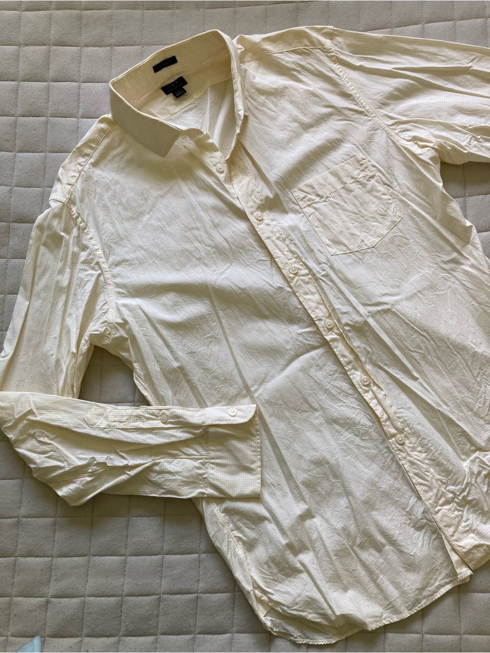 J. Crew Men's Light Cream/Yellow Checkered Button-Down Dress Shirt